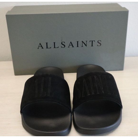 ALLSAINTS 34ZM0180 Men's Sz 10M Black Sunland Suede Slide Sandals - Picture 2 of 7